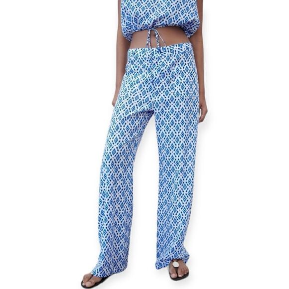 ZARA | Blue | PRINTED PANTS WITH POCKETS - Picture 3 of 9